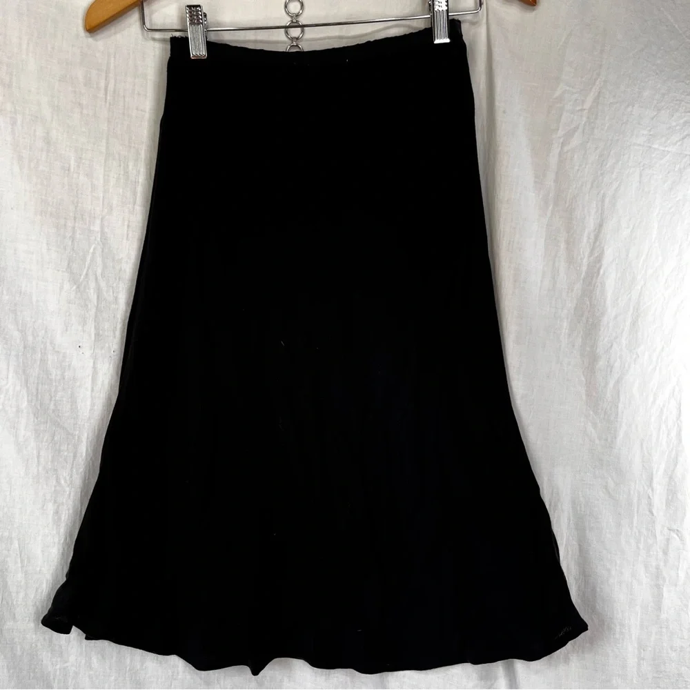 Vintage Black Slip Rayon Crepe Pink Wheels Simple Pull On Midi Slip Skirt Small